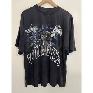 Grunge Streetwear Goth Y2K 90s Tee Shirt L Wolf Full Moon Wolves Skater Alt